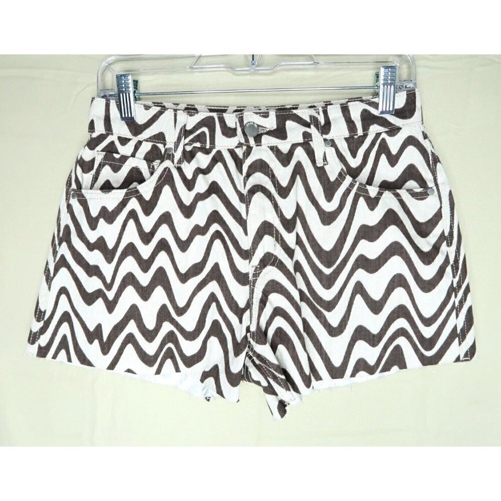 RSQ Shorts Wavy Brown and Cream Pattern Raw Hem Cotton Womens Size 27